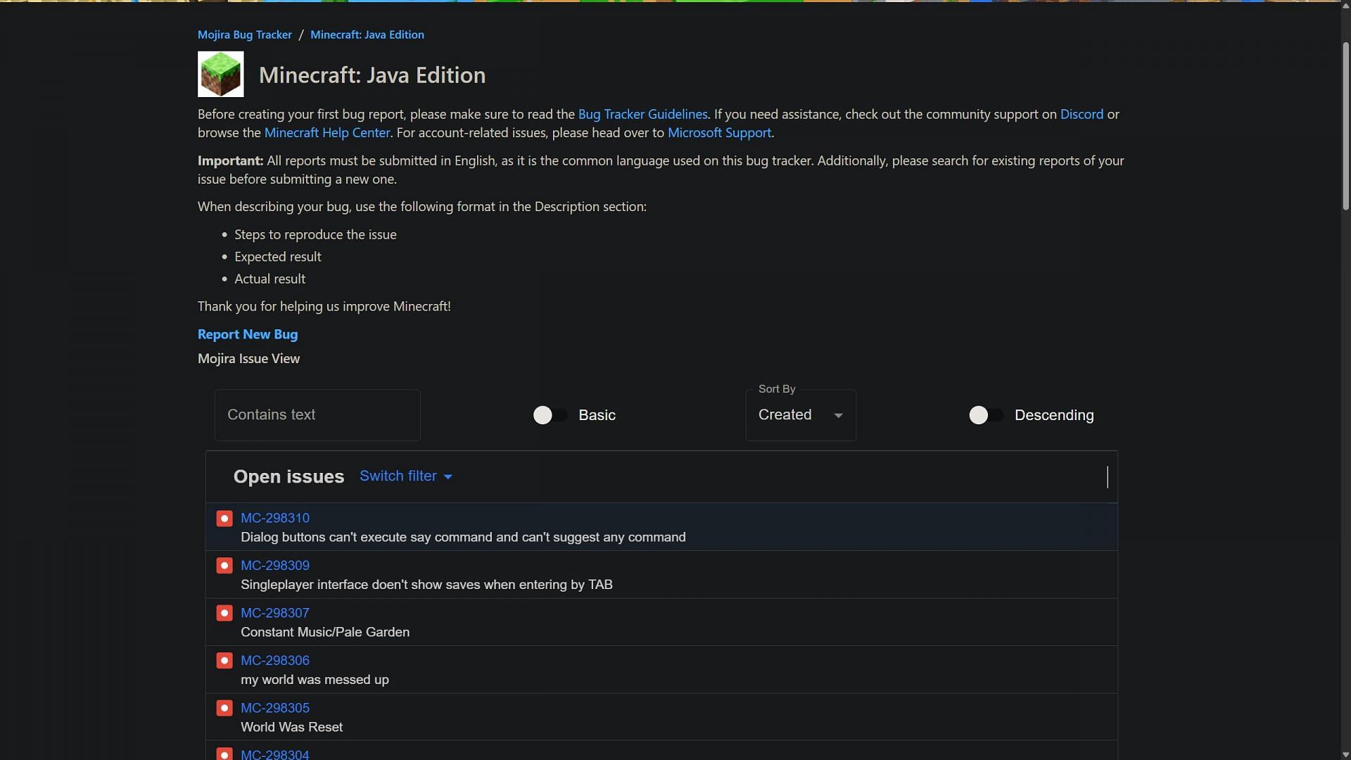 Check if there is a bug report on the issue you want to raise for any Minecraft game (Image via Sportskeeda Gaming || Mojang Studios)